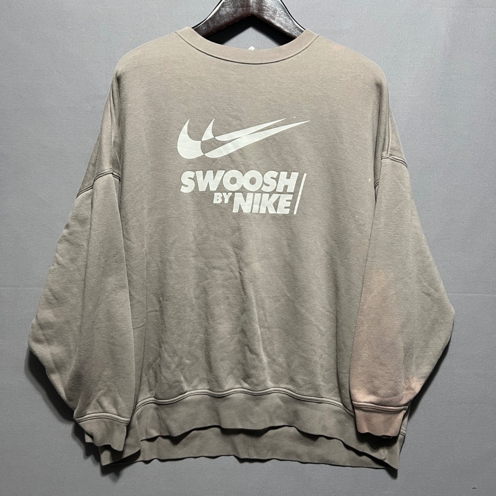 Nike Swoosh Crewneck Sweatshirt Khaki Tan Graphic Pullover Mens Large